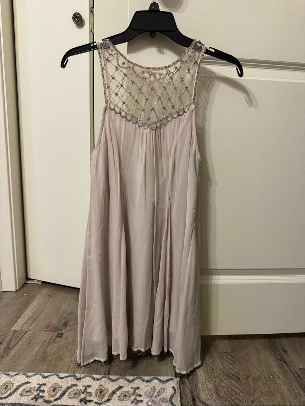 Kimchi Blue Beaded Illusion Yoke Midi Dress - Light Beige